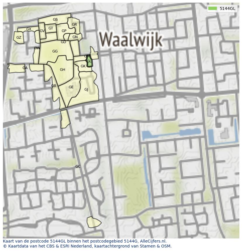 Afbeelding van het postcodegebied 5144 GL op de kaart.
