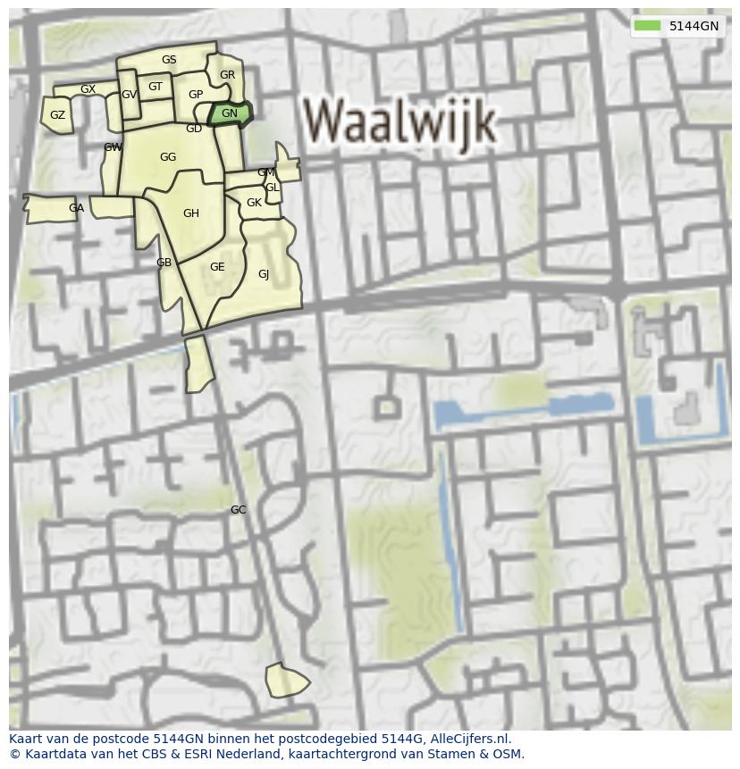 Afbeelding van het postcodegebied 5144 GN op de kaart.