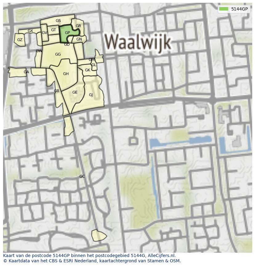 Afbeelding van het postcodegebied 5144 GP op de kaart.