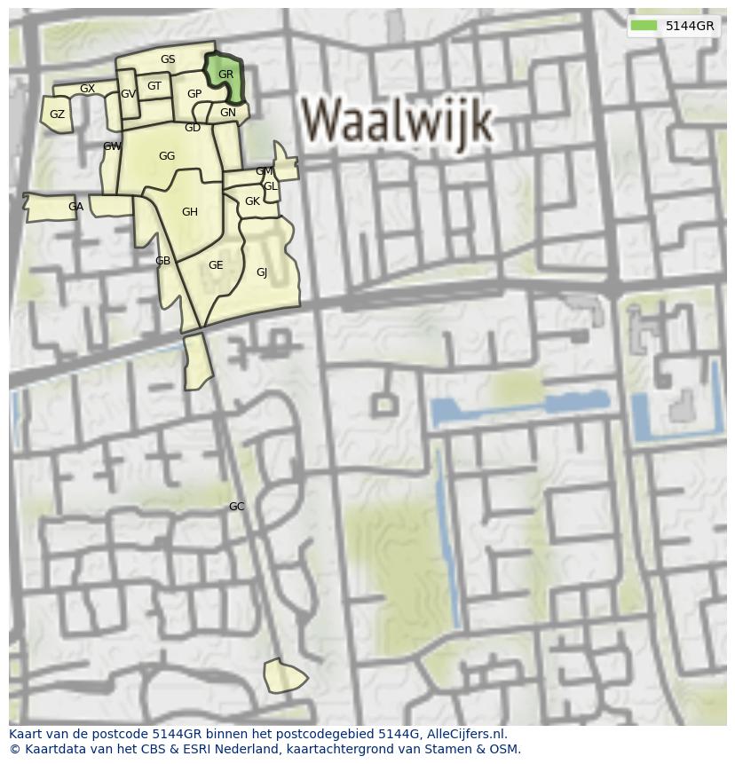 Afbeelding van het postcodegebied 5144 GR op de kaart.