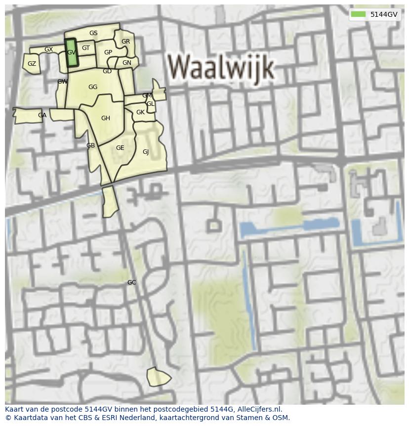 Afbeelding van het postcodegebied 5144 GV op de kaart.