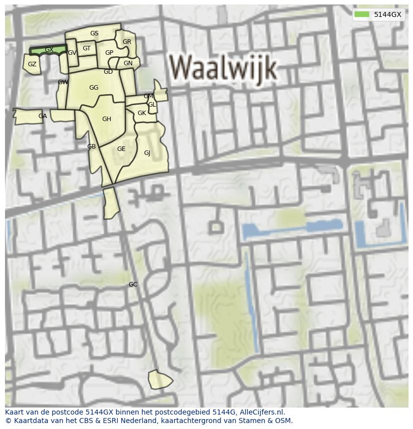 Afbeelding van het postcodegebied 5144 GX op de kaart.