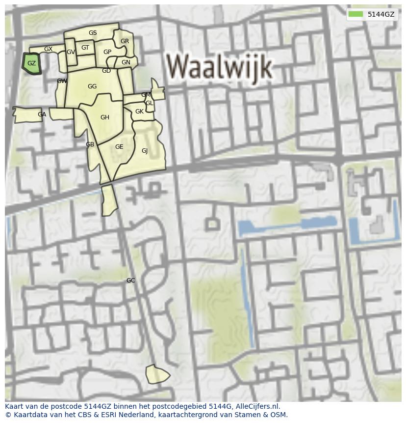 Afbeelding van het postcodegebied 5144 GZ op de kaart.