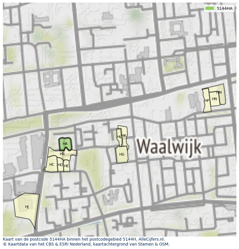 Afbeelding van het postcodegebied 5144 HA op de kaart.