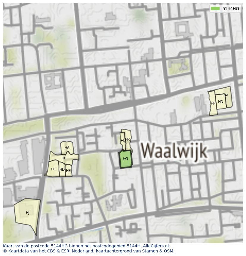 Afbeelding van het postcodegebied 5144 HG op de kaart.