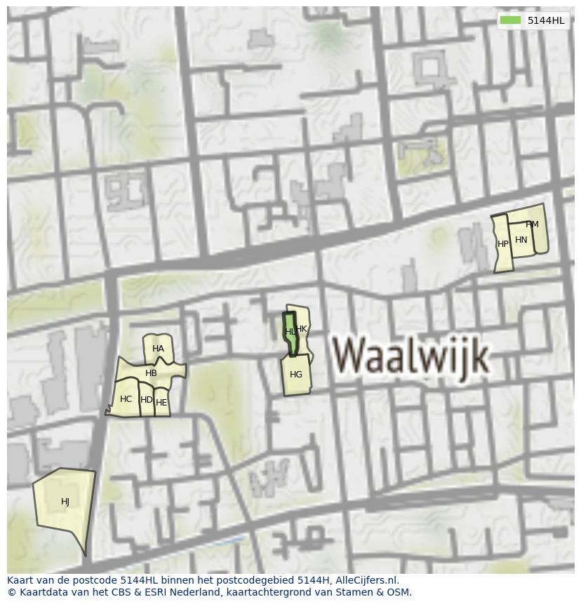 Afbeelding van het postcodegebied 5144 HL op de kaart.