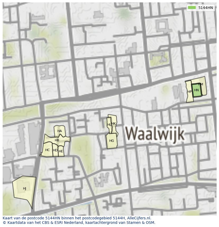 Afbeelding van het postcodegebied 5144 HN op de kaart.