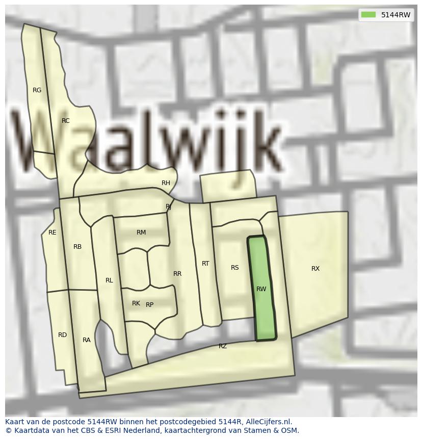 Afbeelding van het postcodegebied 5144 RW op de kaart.