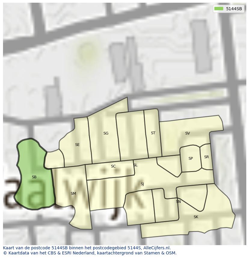 Afbeelding van het postcodegebied 5144 SB op de kaart.