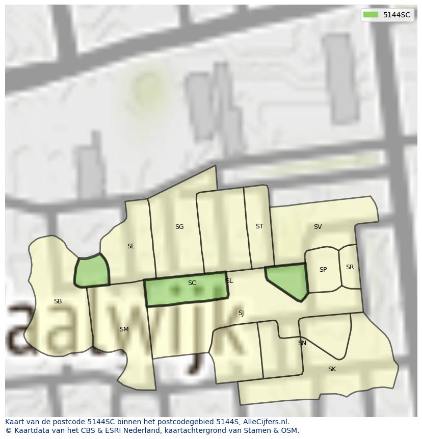 Afbeelding van het postcodegebied 5144 SC op de kaart.
