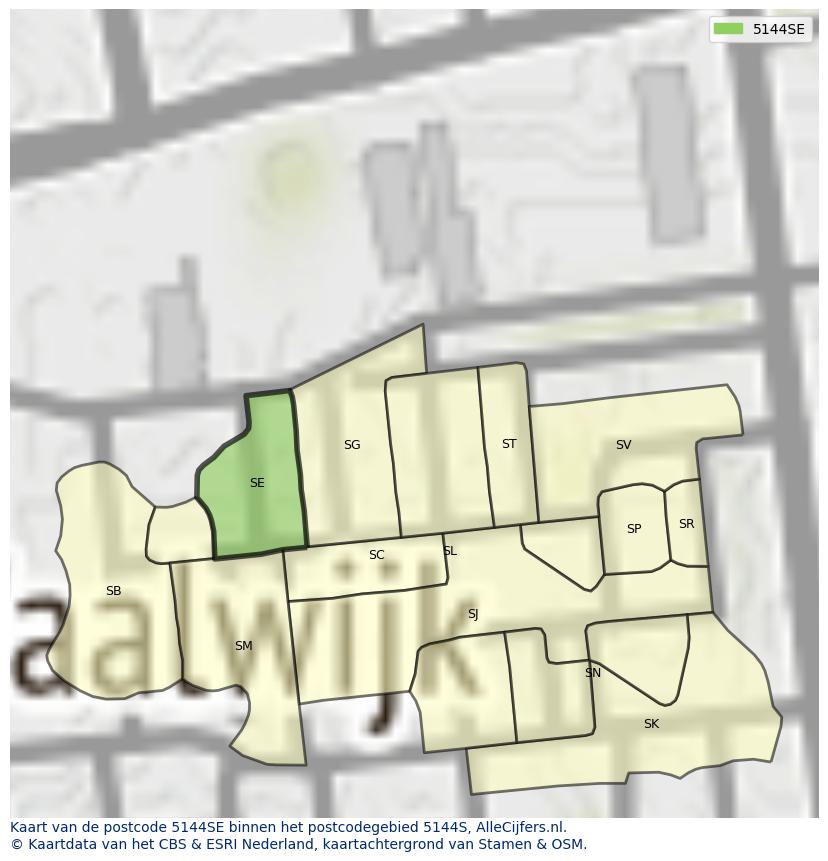 Afbeelding van het postcodegebied 5144 SE op de kaart.
