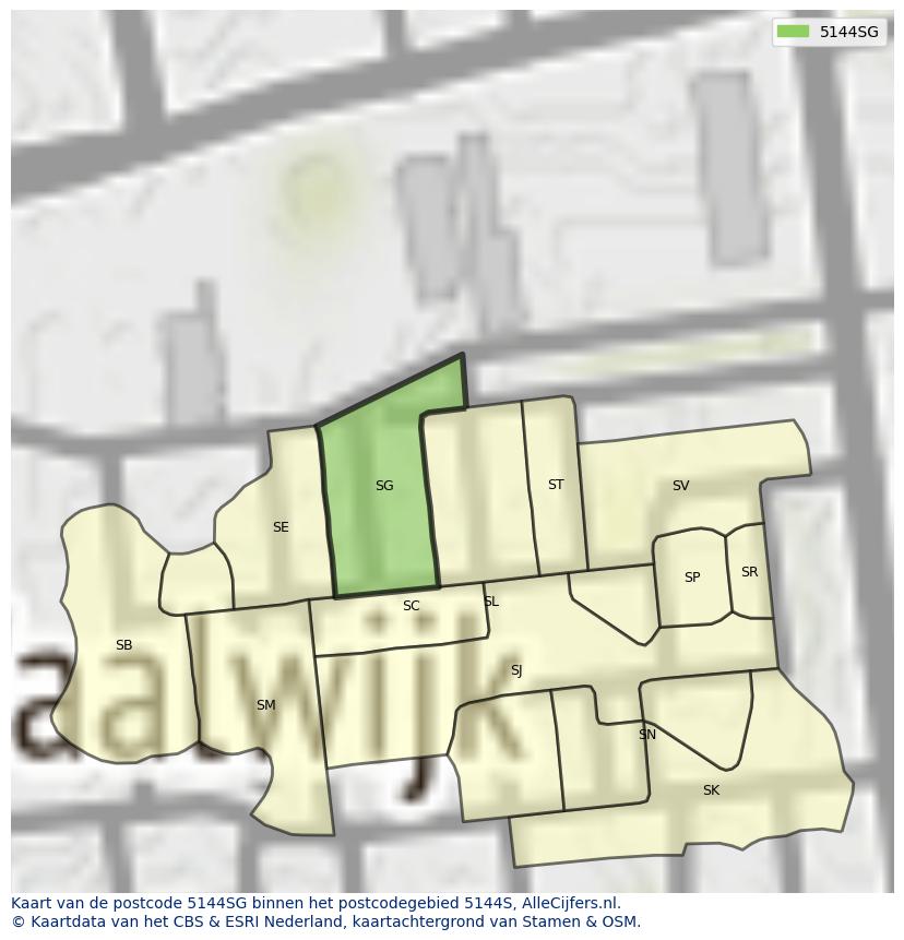 Afbeelding van het postcodegebied 5144 SG op de kaart.
