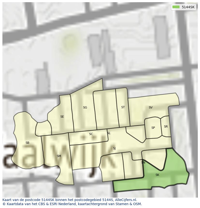 Afbeelding van het postcodegebied 5144 SK op de kaart.