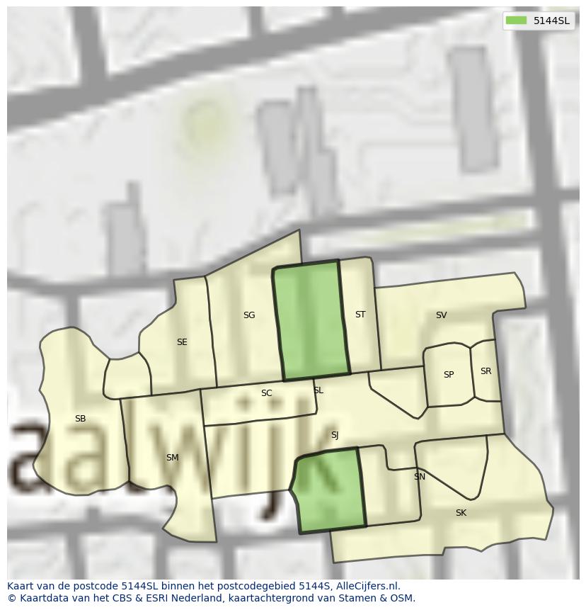 Afbeelding van het postcodegebied 5144 SL op de kaart.