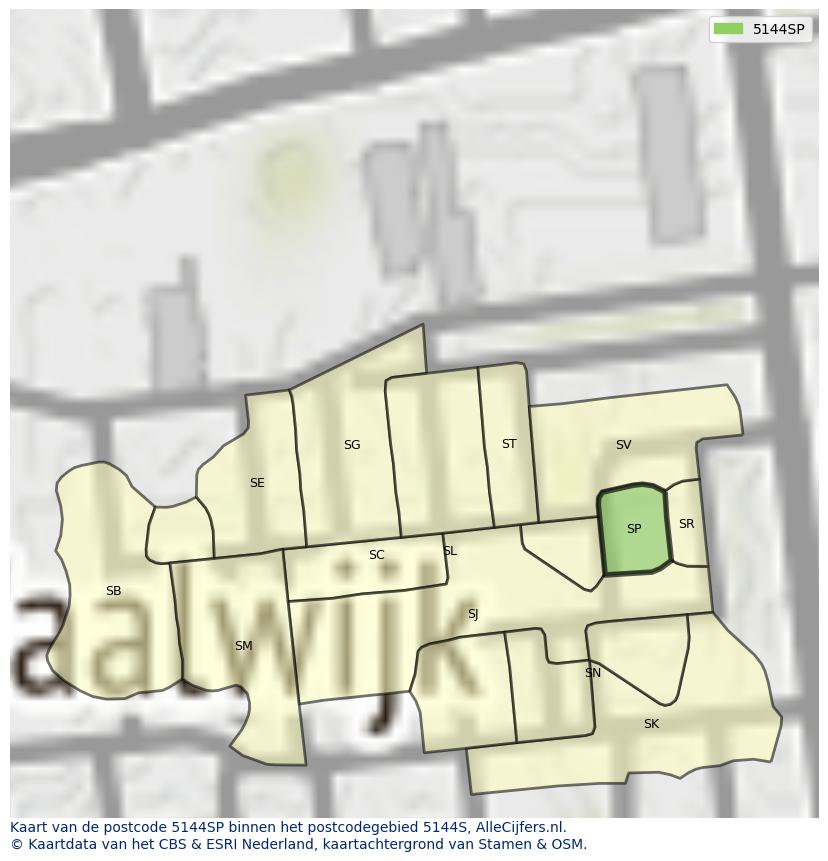 Afbeelding van het postcodegebied 5144 SP op de kaart.