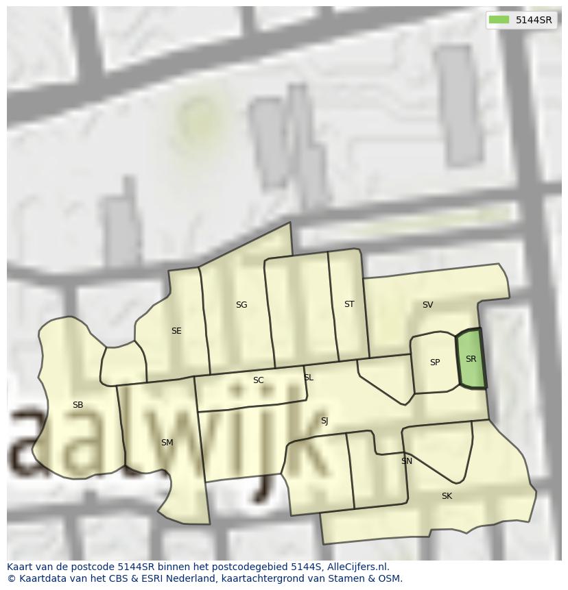 Afbeelding van het postcodegebied 5144 SR op de kaart.