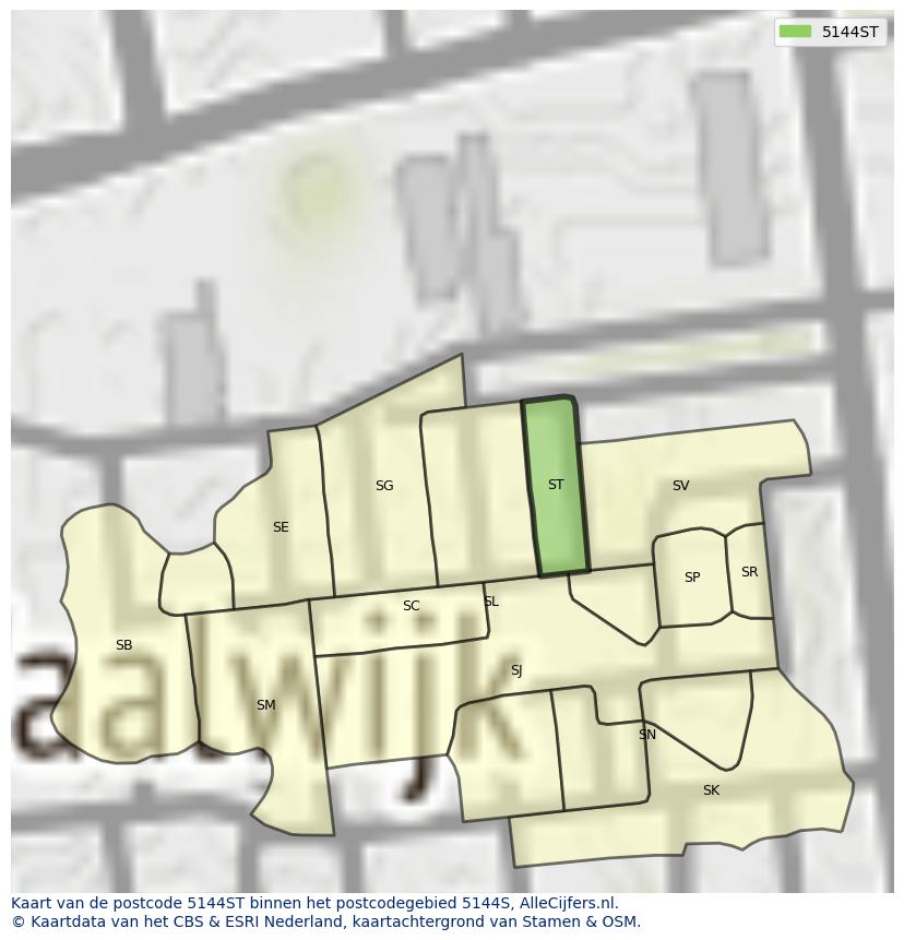 Afbeelding van het postcodegebied 5144 ST op de kaart.