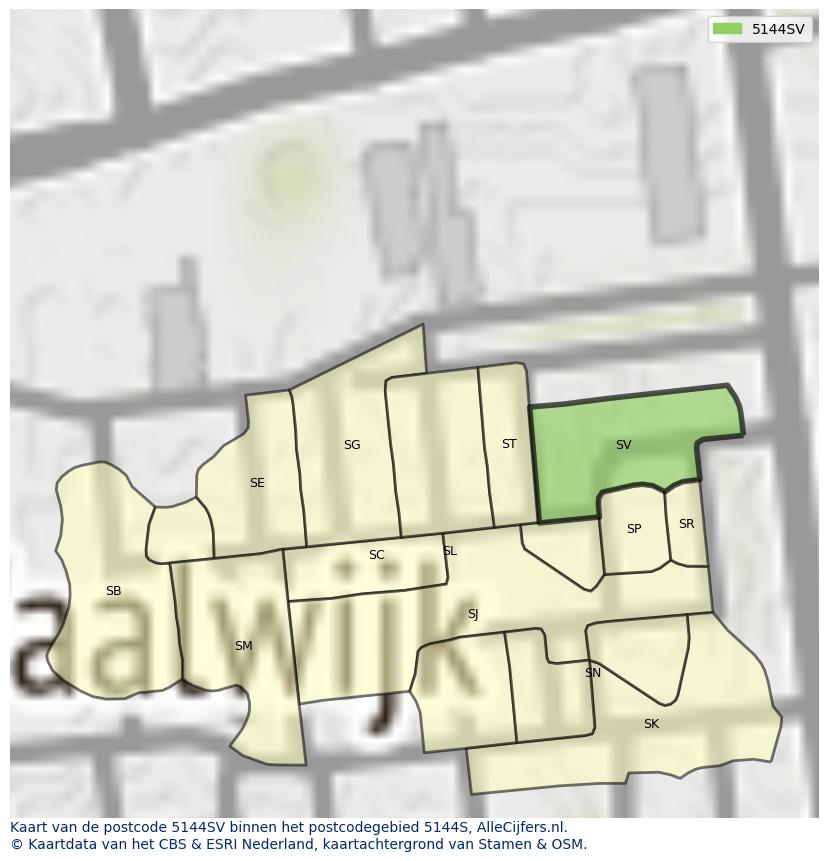 Afbeelding van het postcodegebied 5144 SV op de kaart.