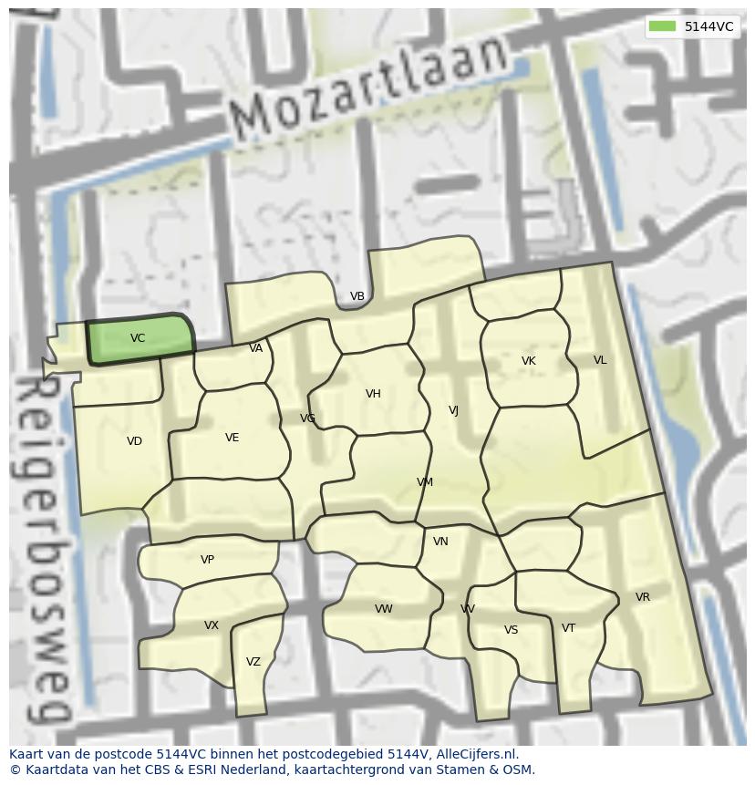 Afbeelding van het postcodegebied 5144 VC op de kaart.