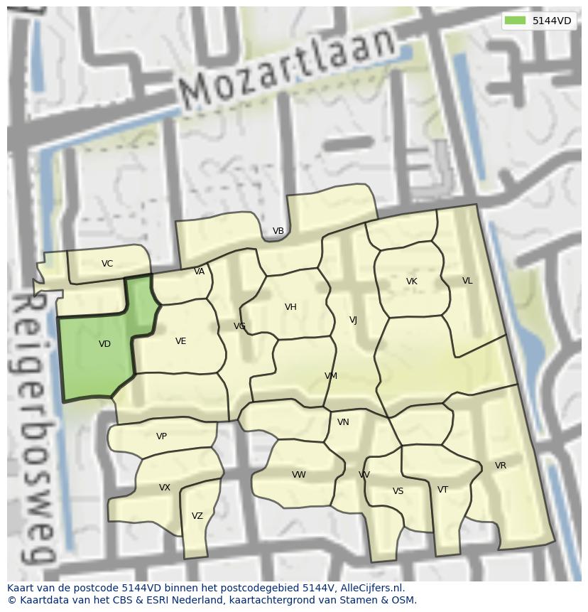Afbeelding van het postcodegebied 5144 VD op de kaart.
