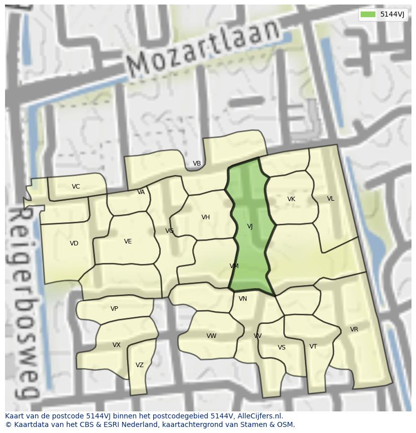 Afbeelding van het postcodegebied 5144 VJ op de kaart.