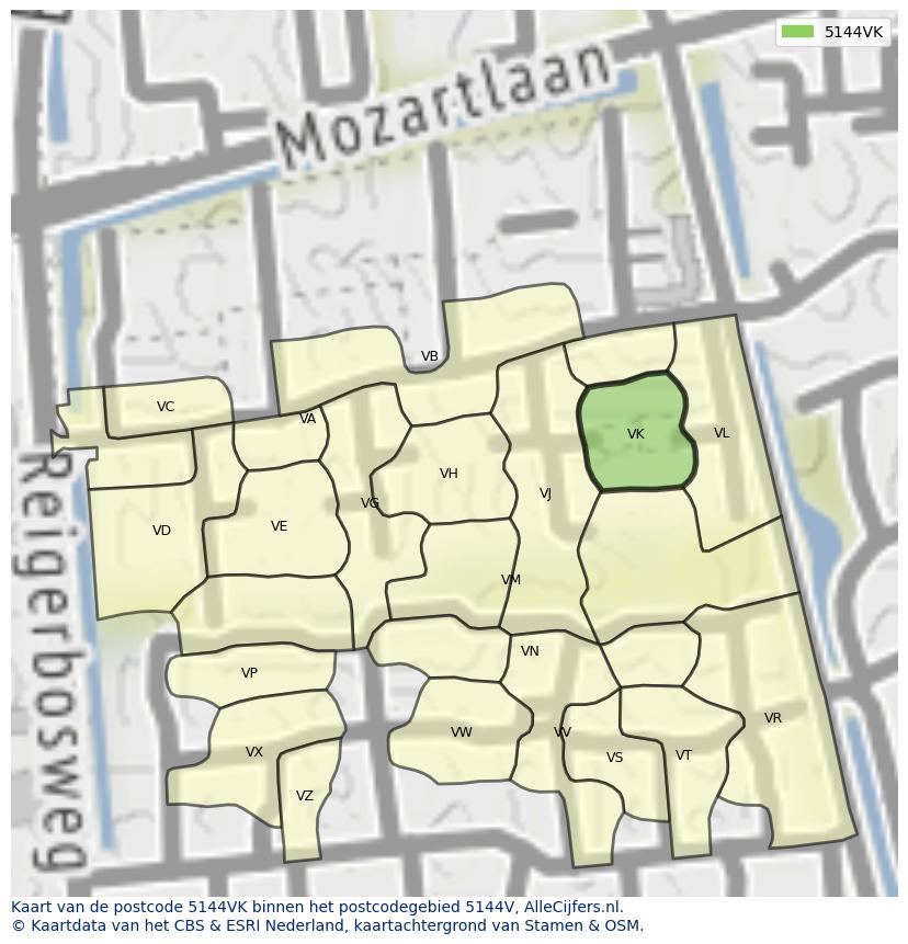 Afbeelding van het postcodegebied 5144 VK op de kaart.