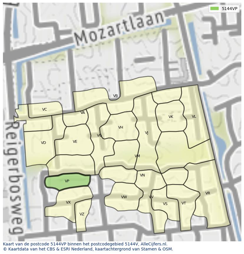Afbeelding van het postcodegebied 5144 VP op de kaart.