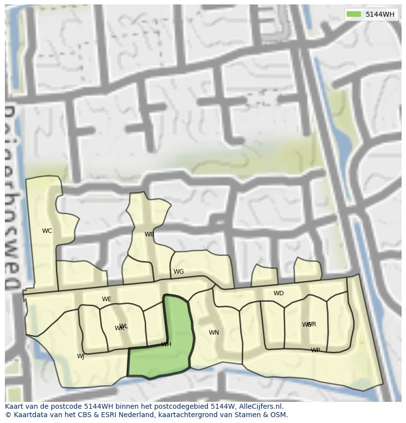 Afbeelding van het postcodegebied 5144 WH op de kaart.