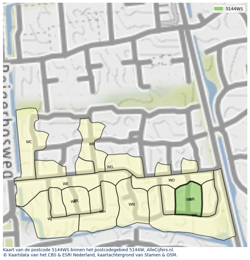 Afbeelding van het postcodegebied 5144 WS op de kaart.
