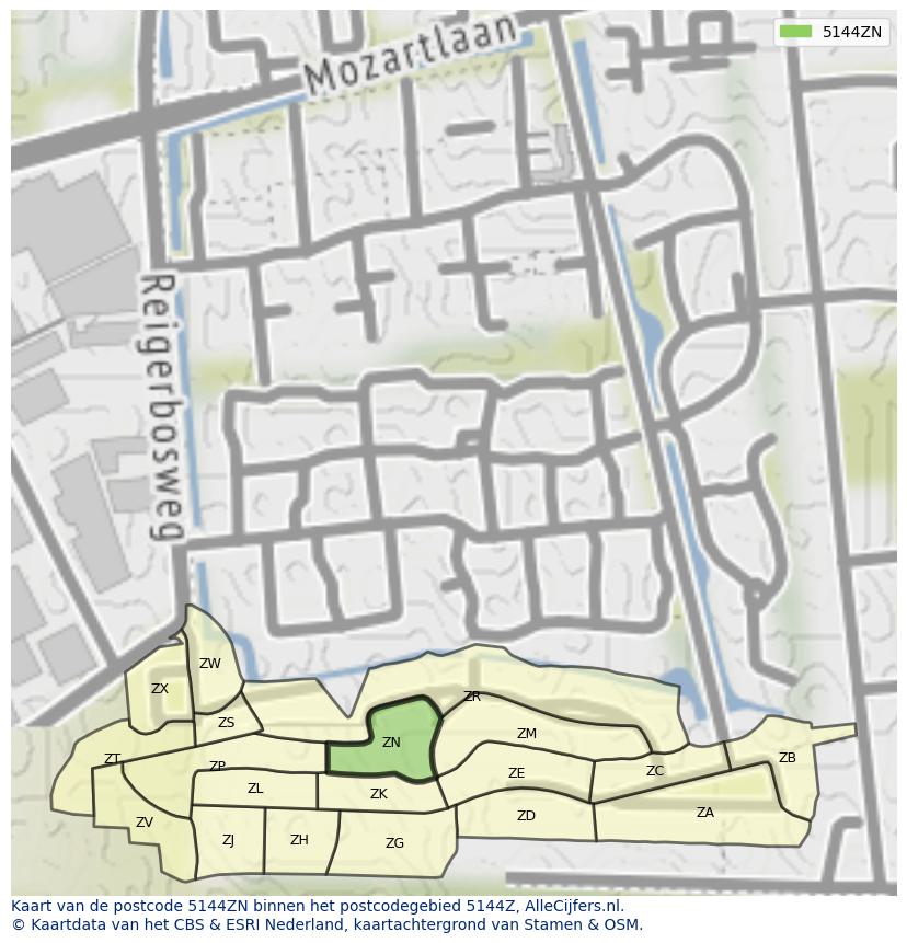 Afbeelding van het postcodegebied 5144 ZN op de kaart.