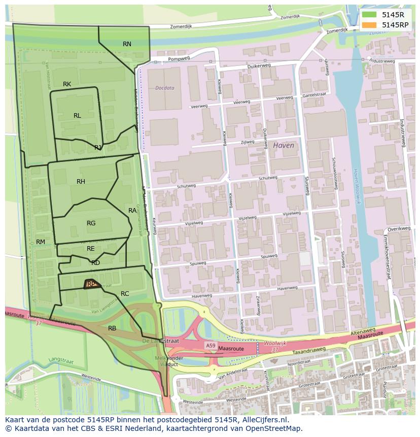 Afbeelding van het postcodegebied 5145 RP op de kaart.