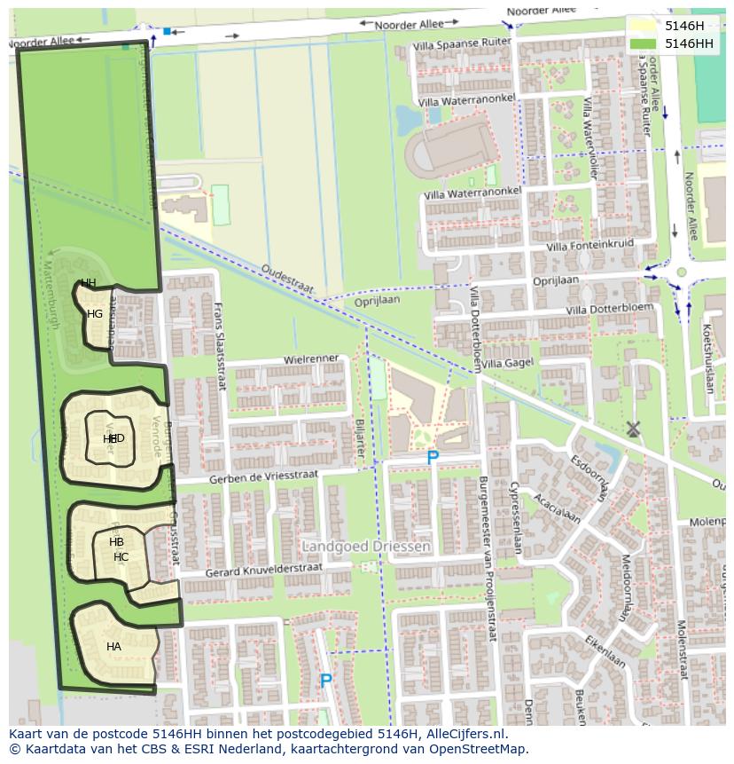 Afbeelding van het postcodegebied 5146 HH op de kaart.