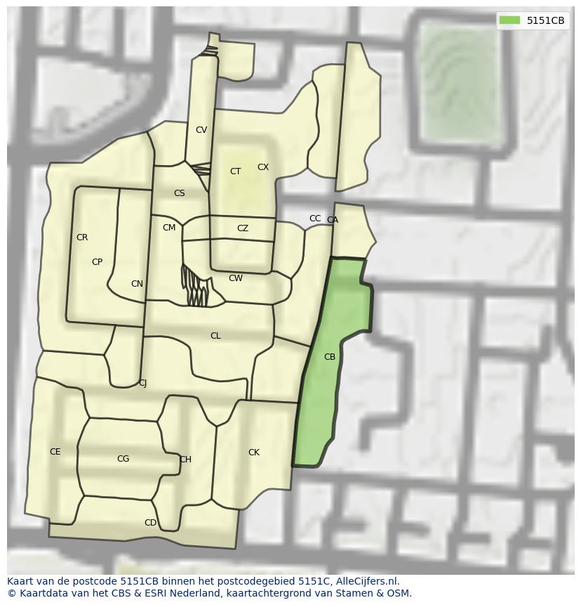 Afbeelding van het postcodegebied 5151 CB op de kaart.