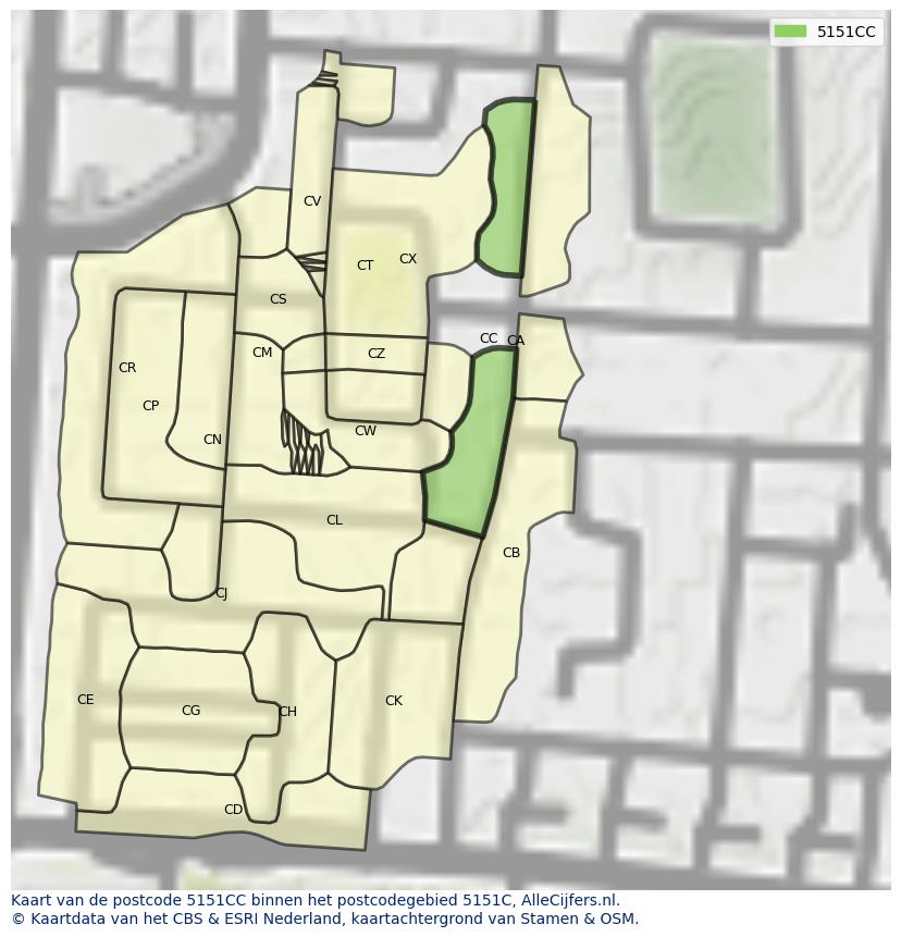 Afbeelding van het postcodegebied 5151 CC op de kaart.