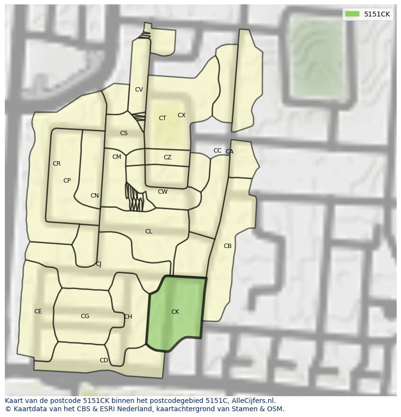 Afbeelding van het postcodegebied 5151 CK op de kaart.