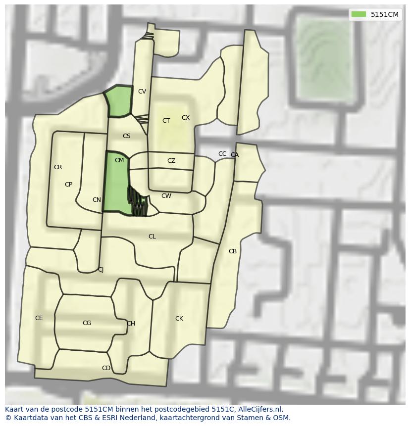 Afbeelding van het postcodegebied 5151 CM op de kaart.