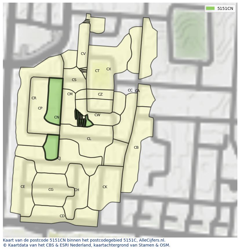 Afbeelding van het postcodegebied 5151 CN op de kaart.