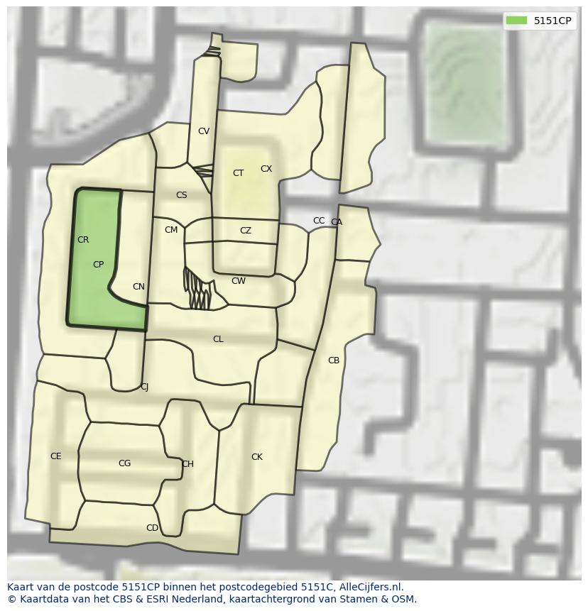 Afbeelding van het postcodegebied 5151 CP op de kaart.