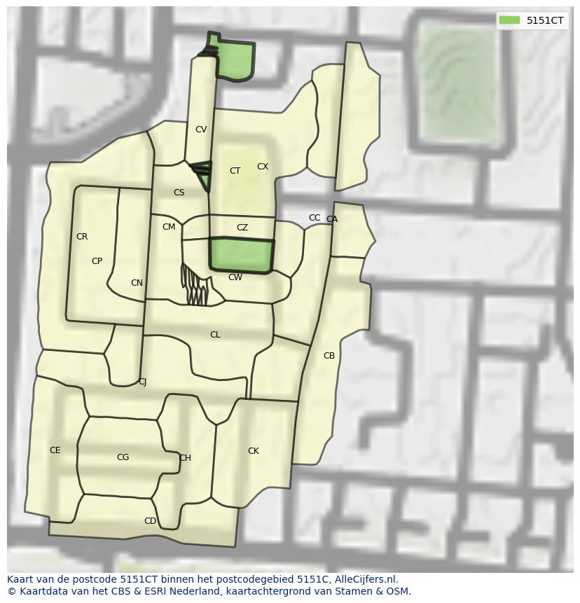 Afbeelding van het postcodegebied 5151 CT op de kaart.