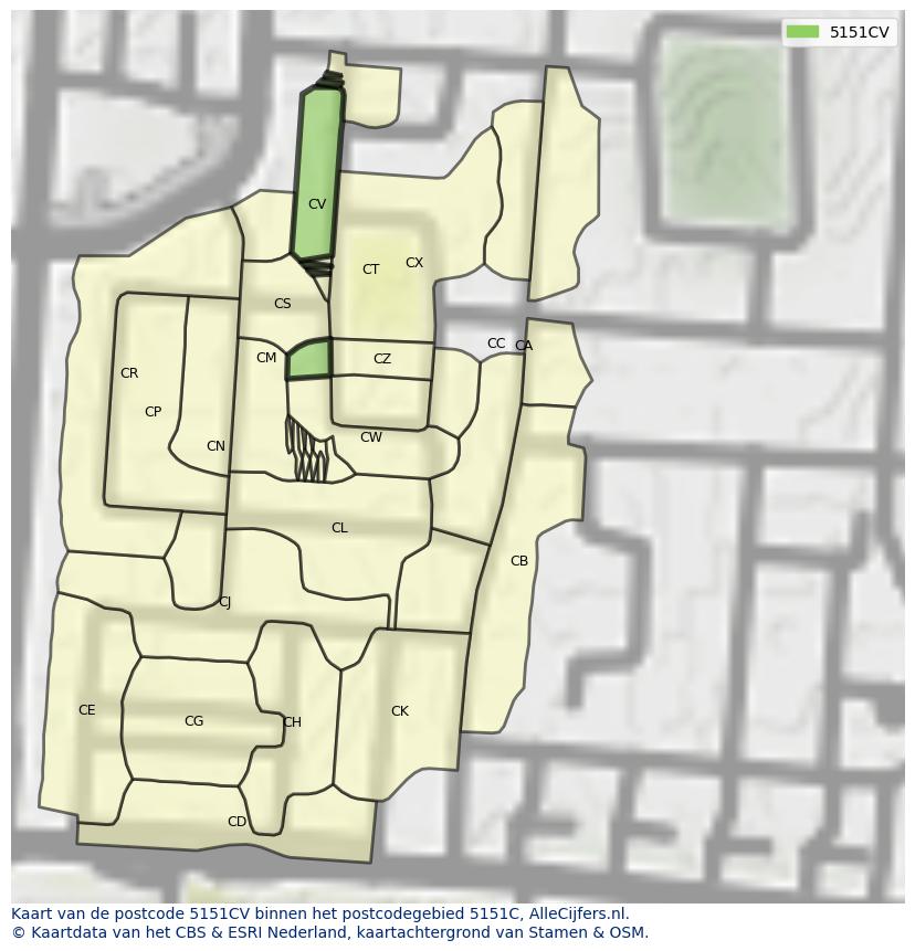 Afbeelding van het postcodegebied 5151 CV op de kaart.