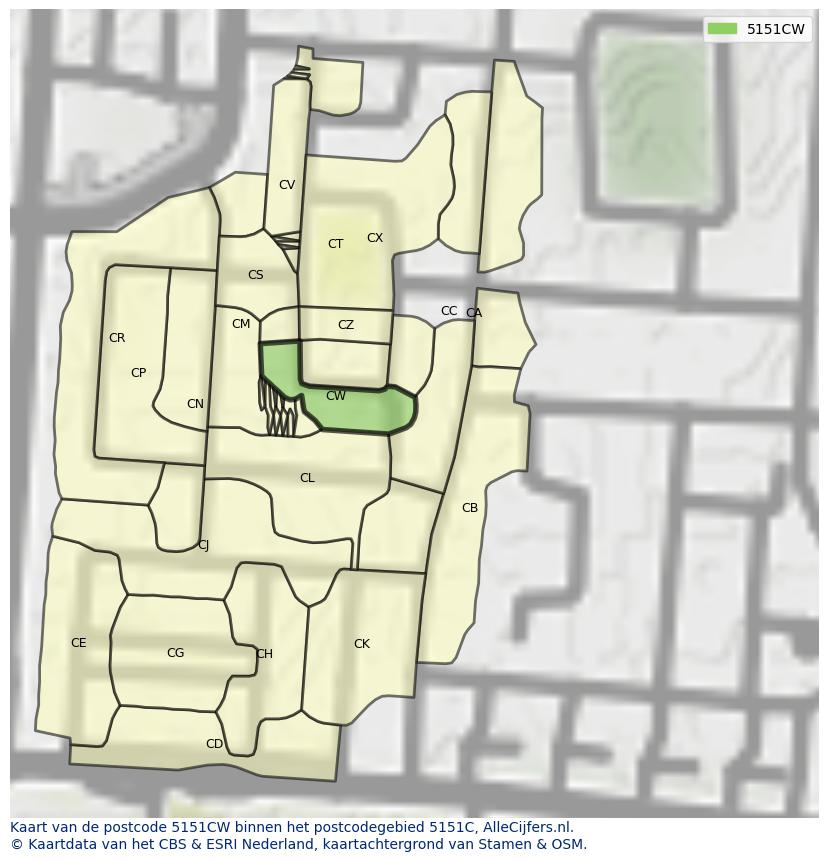 Afbeelding van het postcodegebied 5151 CW op de kaart.