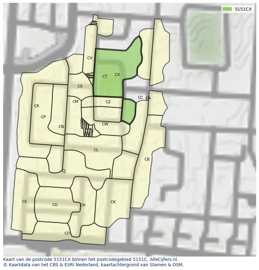 Afbeelding van het postcodegebied 5151 CX op de kaart.