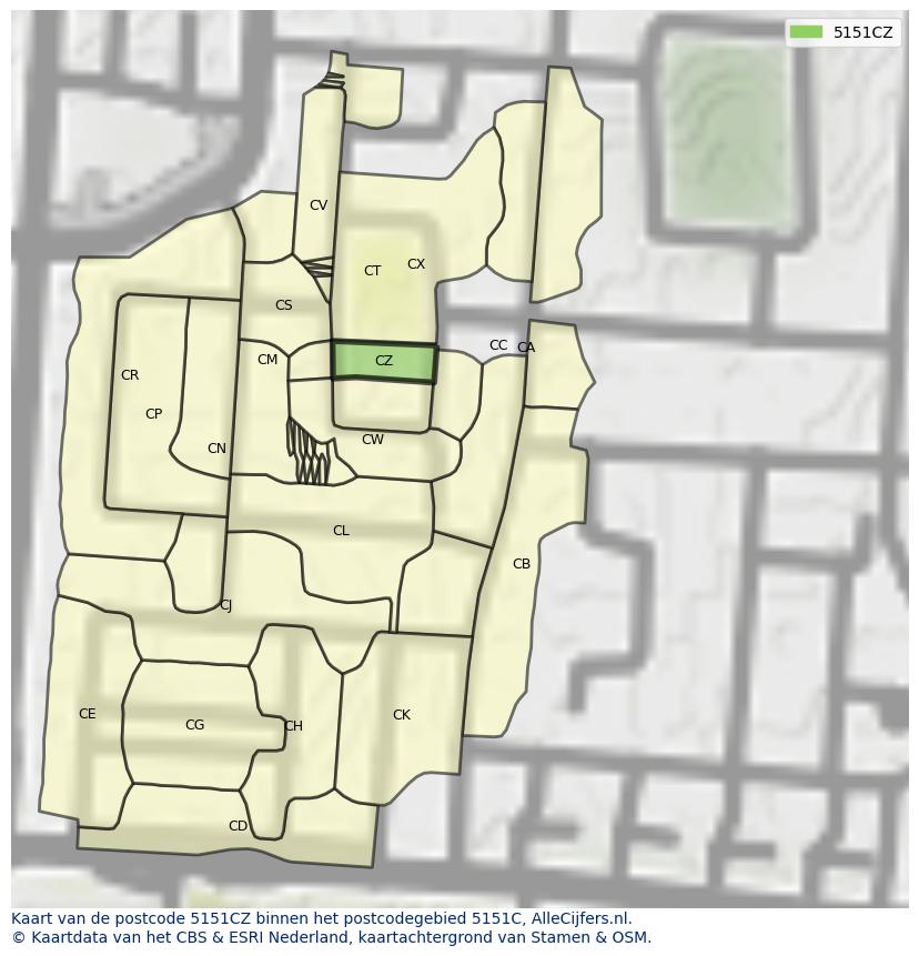 Afbeelding van het postcodegebied 5151 CZ op de kaart.