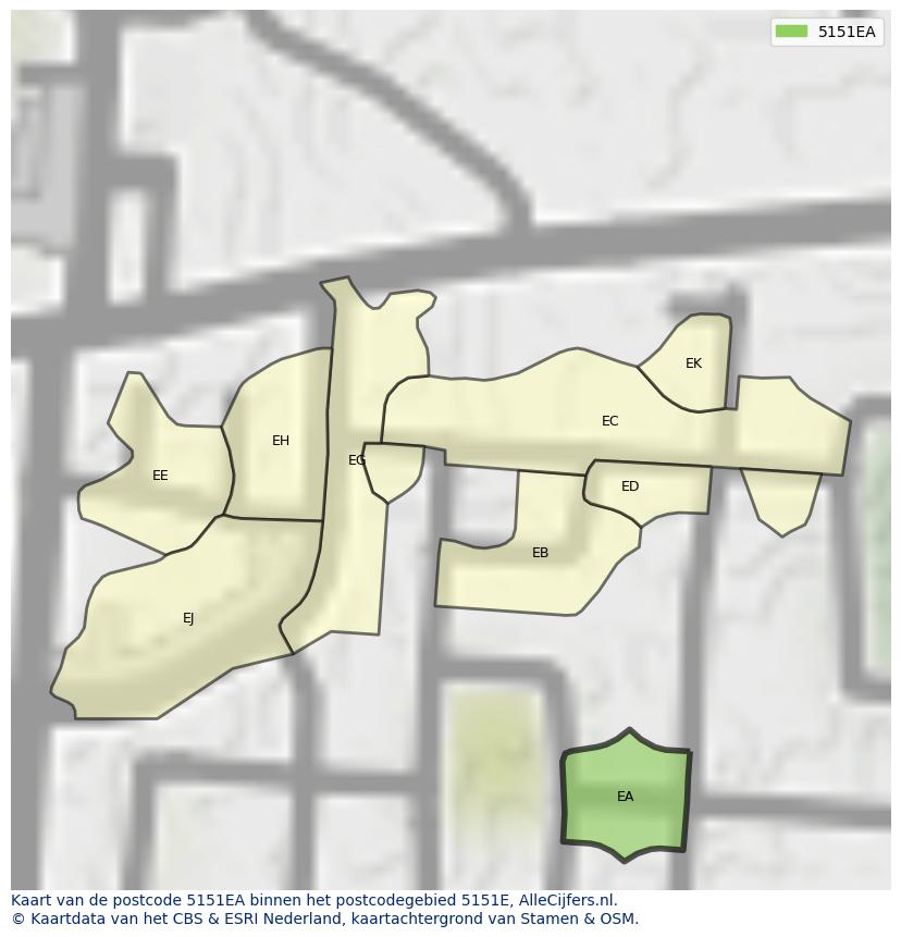 Afbeelding van het postcodegebied 5151 EA op de kaart.
