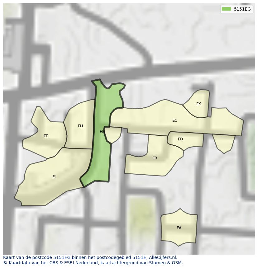 Afbeelding van het postcodegebied 5151 EG op de kaart.