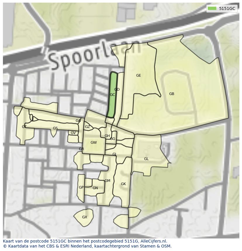 Afbeelding van het postcodegebied 5151 GC op de kaart.