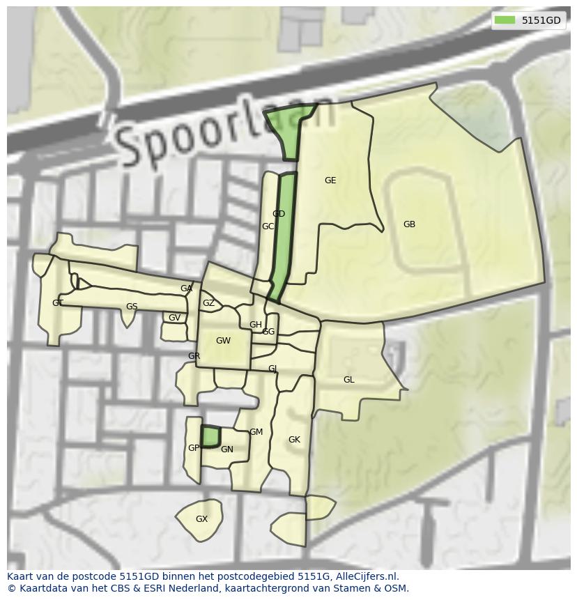 Afbeelding van het postcodegebied 5151 GD op de kaart.