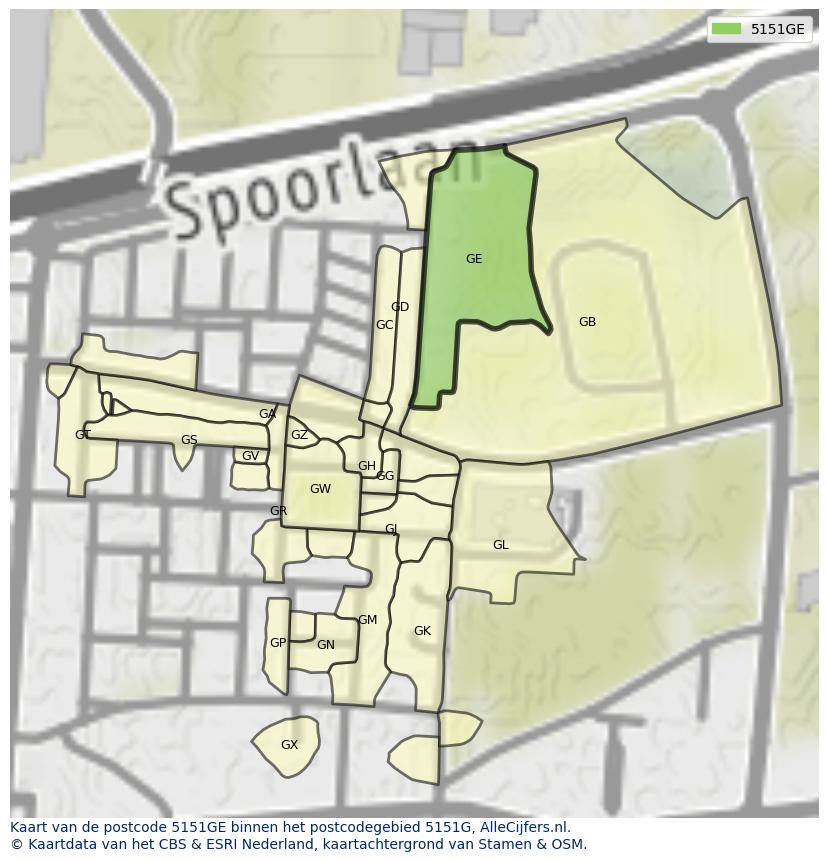 Afbeelding van het postcodegebied 5151 GE op de kaart.