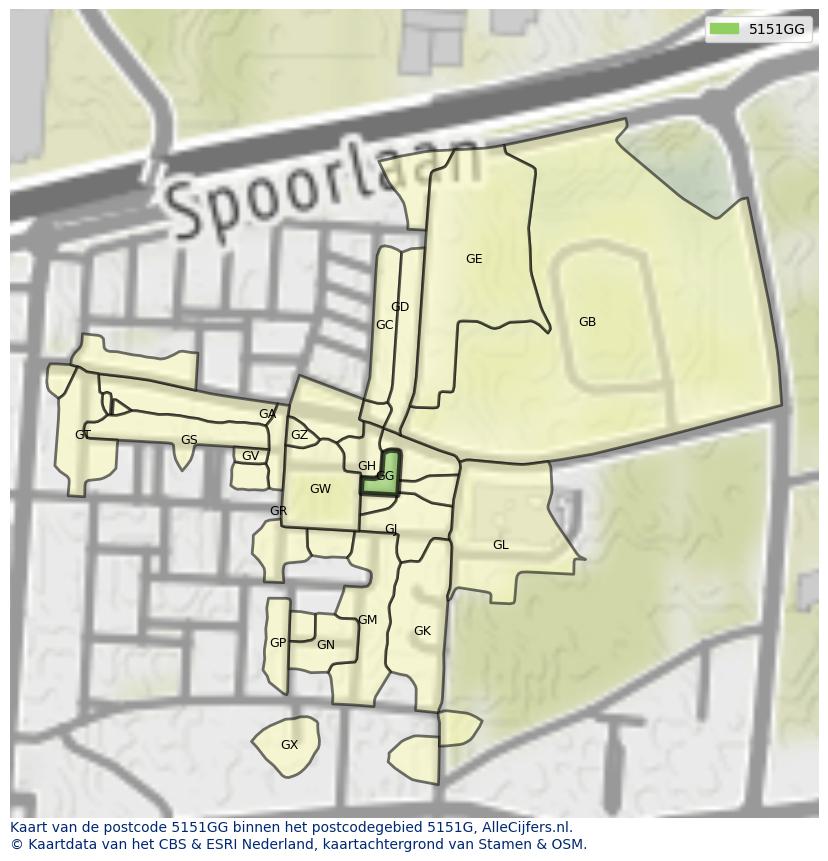 Afbeelding van het postcodegebied 5151 GG op de kaart.