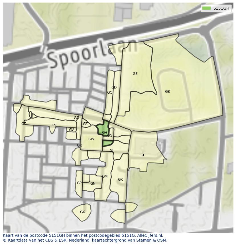 Afbeelding van het postcodegebied 5151 GH op de kaart.